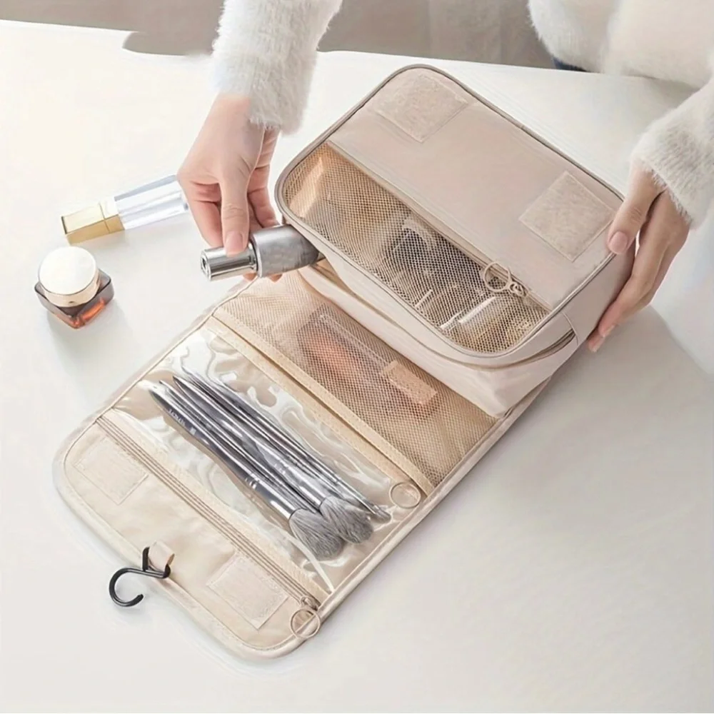 Large Capacity Waterproof Travel Toiletry Bag with Zip Closure, Foldable